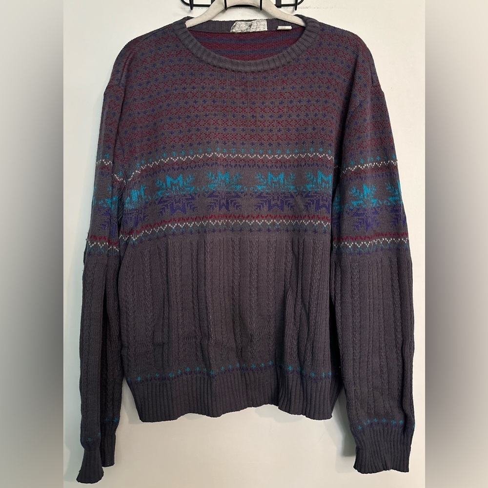 Vintage Rob Winter Mens Romanian Acrylic Sweater Nordic Fair Isle Design‎ Sz XL